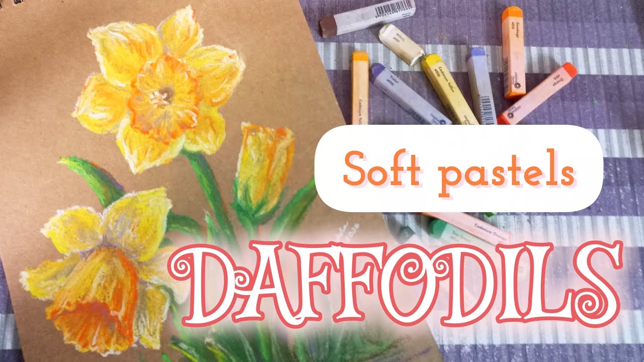 Soft pastel daffodils on brown paper | Relaxing art process video