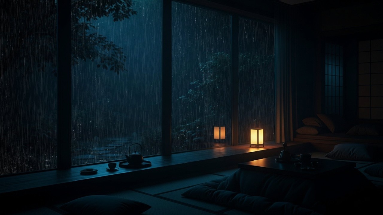 Cozy rain ambience sleep | Rain sounds for sleeping thunder dark screen