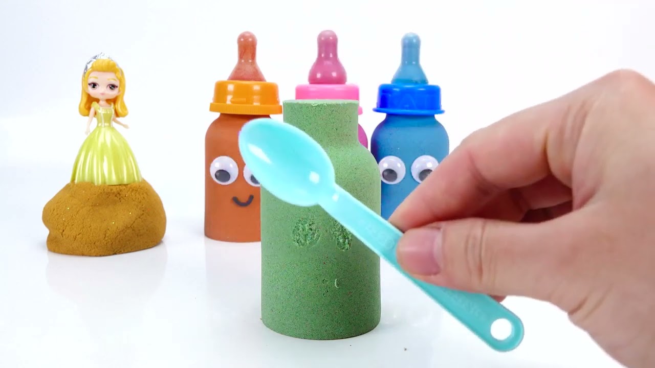 ASMR – Cara Membuat Rainbow Milk Bottle Cake dengan Kinetic Sand & Ball Cutting** ✨