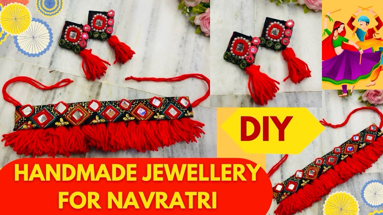 बेकार कपड़ों से बनाये त्योहार के लिए है Handmade Jewellery/ Easy Navratri jewellery making at home