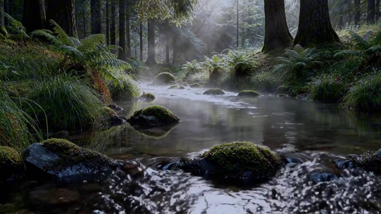 Natural Water Stream with Morning Birds Soundscape for Relaxation