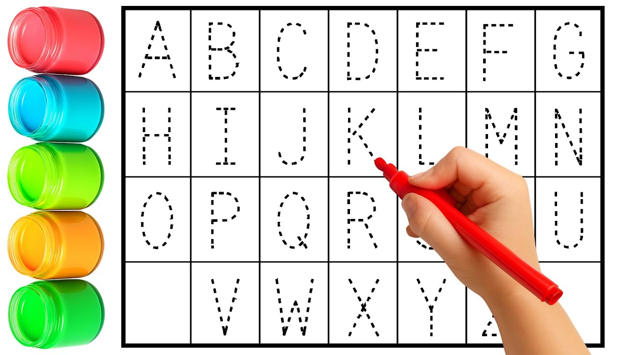 Alphabet, ABC song, abcd, A to Z, Kids rhymes, collection for writing along dotted lines for toddler