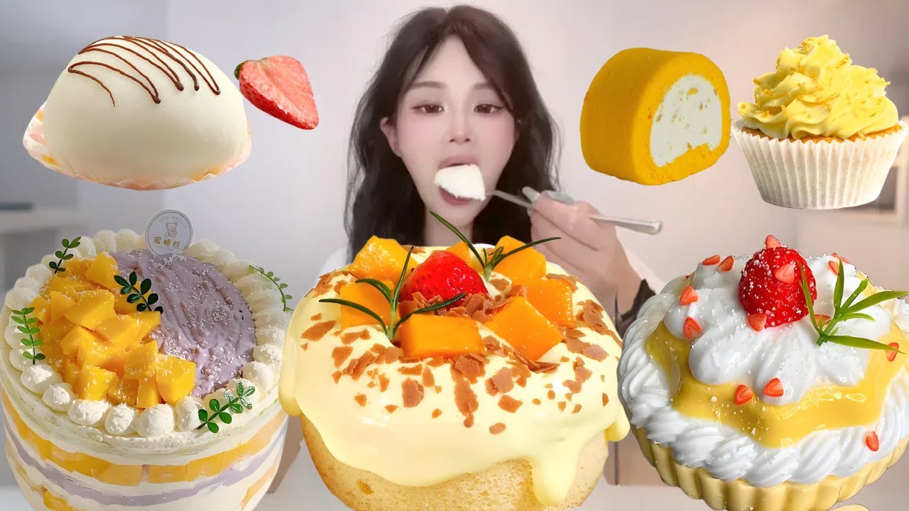Asmr🍰Eating Custard Mousse Cake🍰 (Soft And Waxy Sound) 크림丨먹방丨Mukbang丨Satisfying丨Eatings