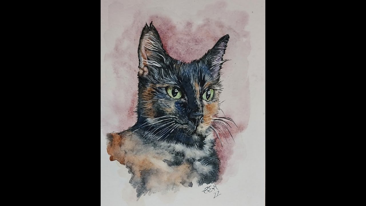 Lucy Tortoiseshell Cat in watercolour by Christine Evans McHugh