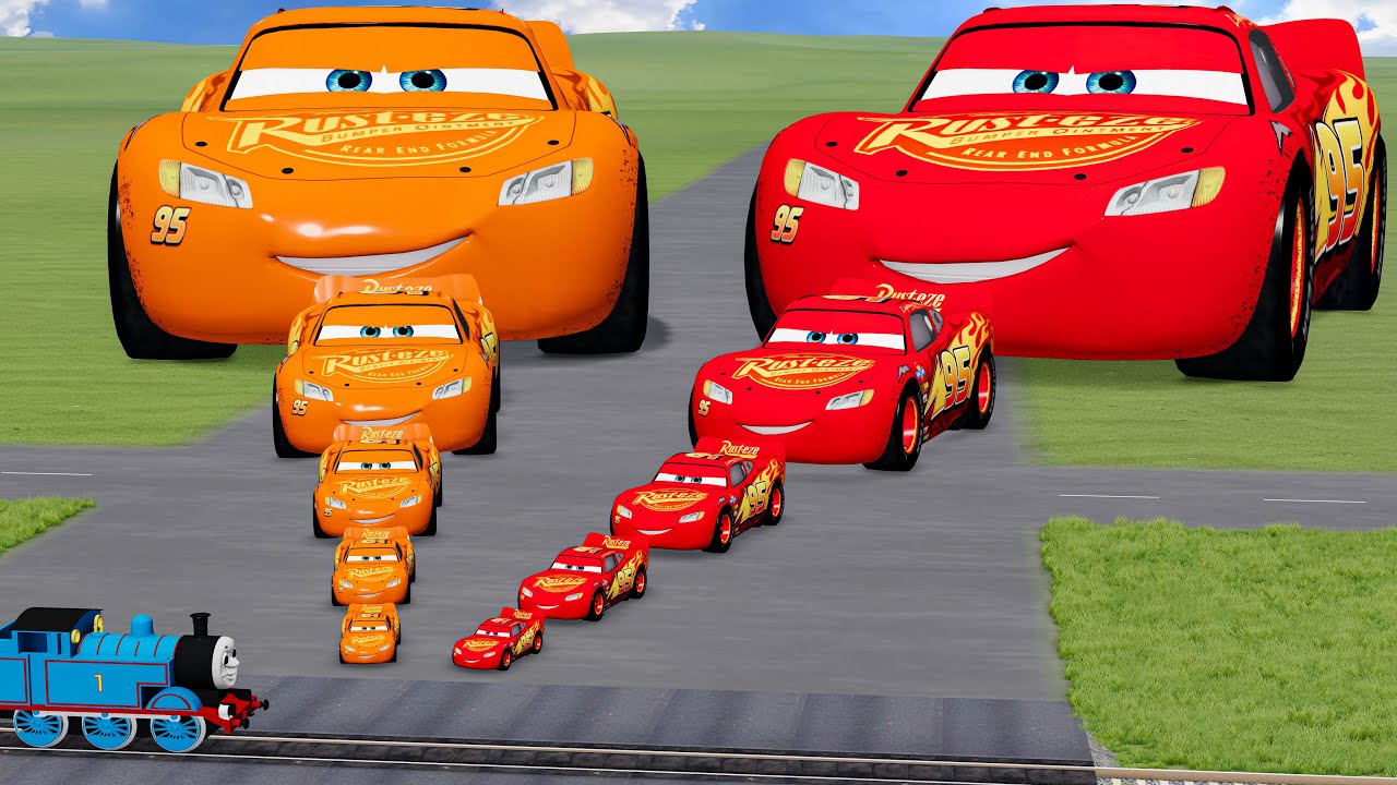 Big & Small Colors Lightning Mcqueens vs Trains Thomas| BeamNG.Drive