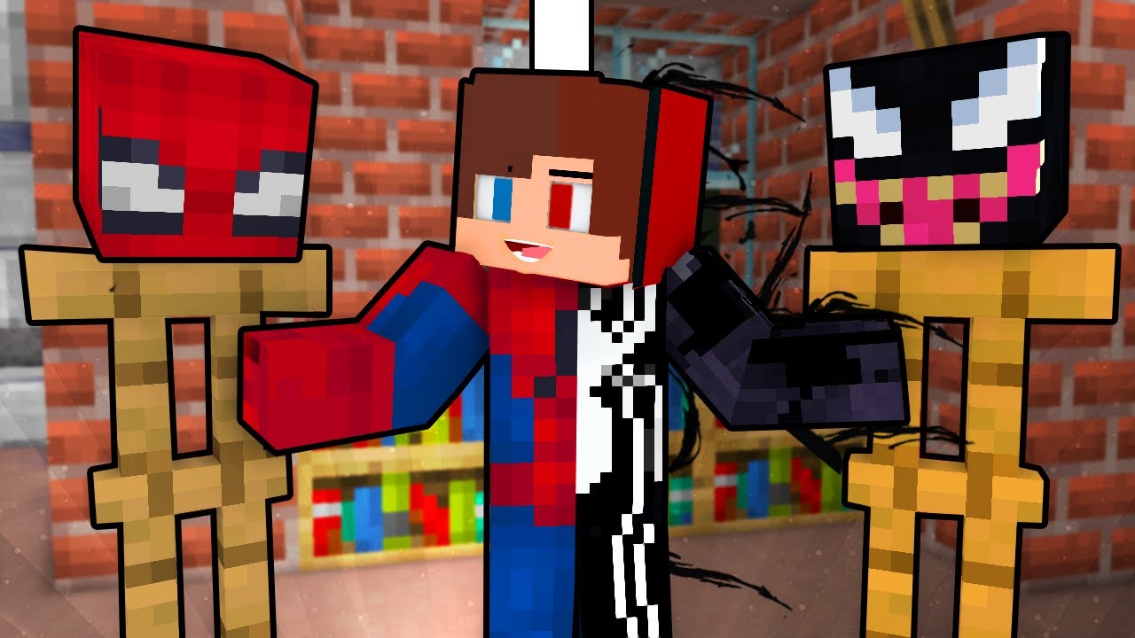 JJ Choose Spider Man vs Venom Costumes with Mikey - Maizen Minecraft Animation