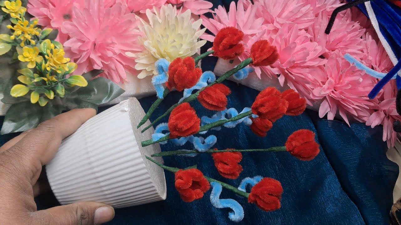 PIPE CLEANER CRAFT, BEAUTIFUL TULIP FLOWER POT