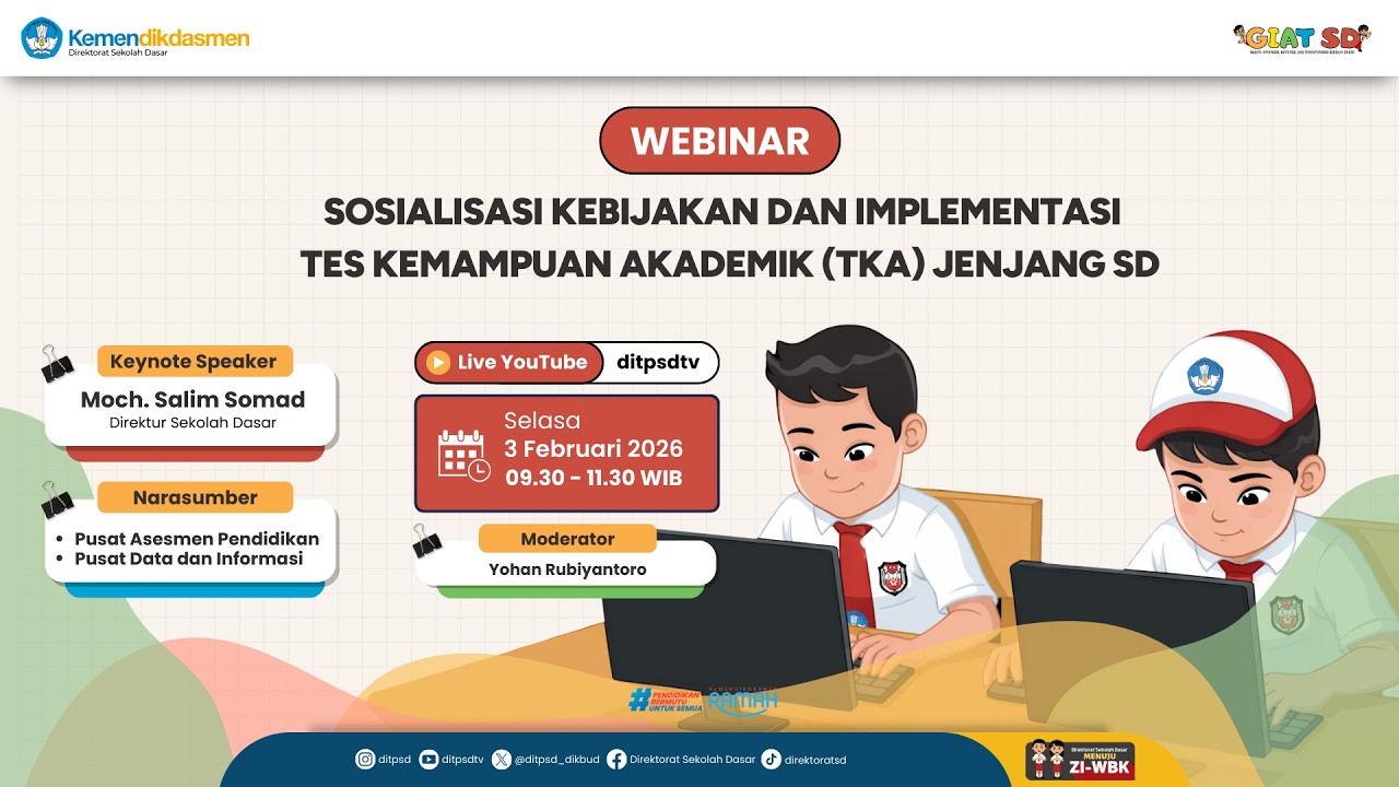 Webinar Sosialisasi Kebijakan dan Implementasi Tes Kemampuan Akademik (TKA) Jenjang SD