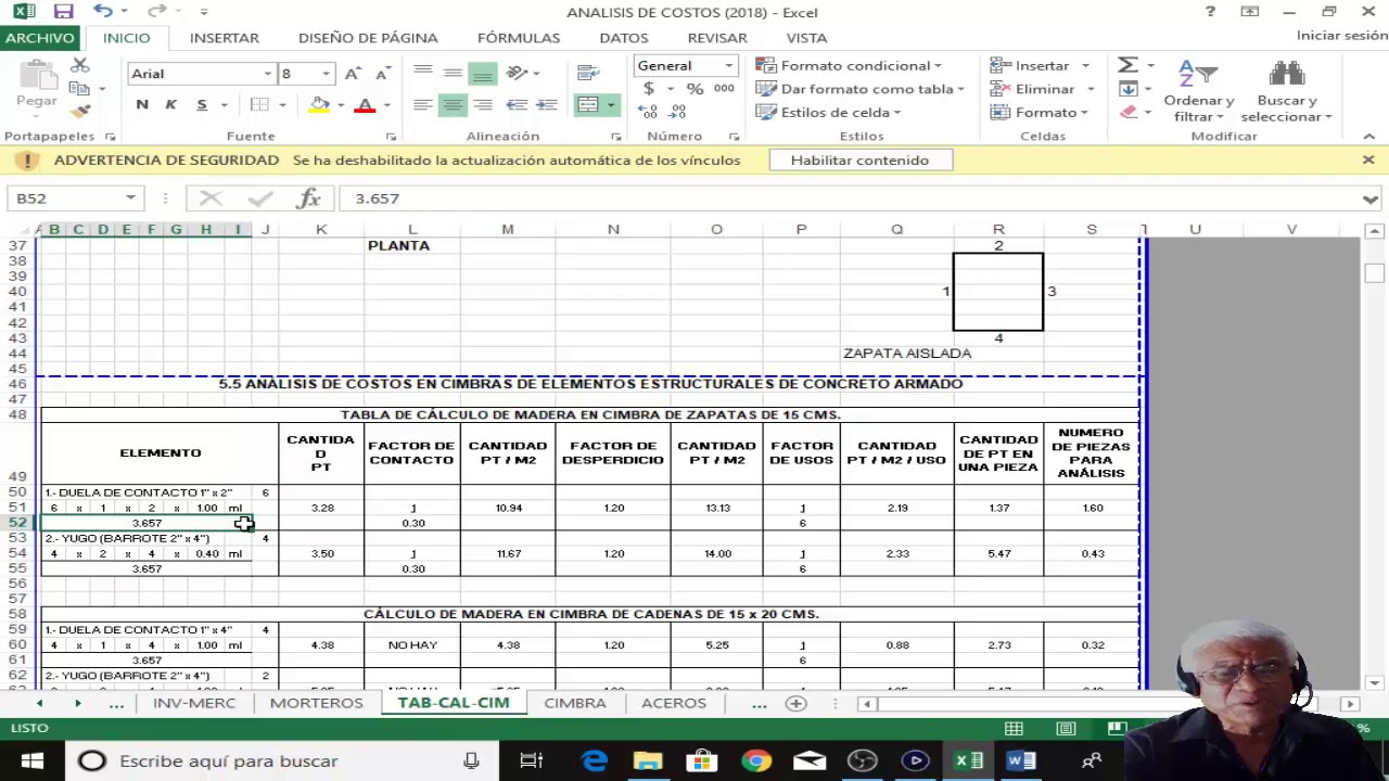 CAPITULO III.... CIMBRA EN ZAPATAS (CÁLCULO Y COSTO POR M2)