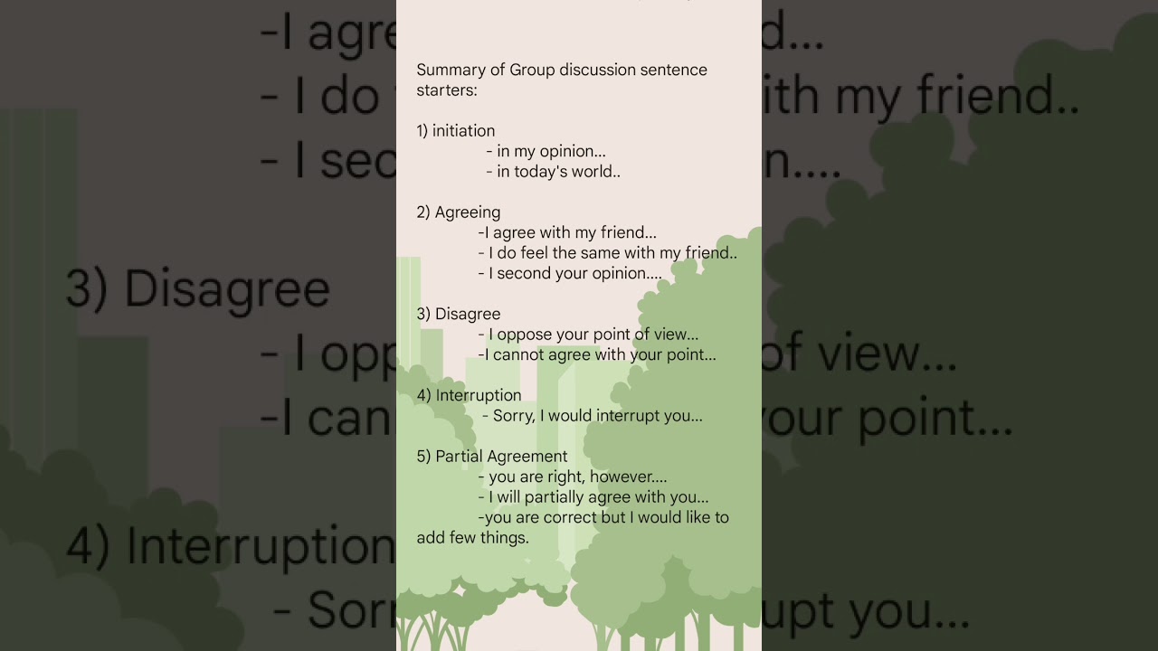 Sentence starters for Group Discussion/ Interview/ useful sentences in group discussion