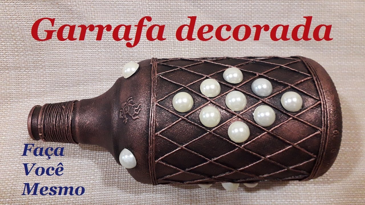 DIY - GARRAFA DECORADA COM BARBANTE E PEROLAS @luci buzo