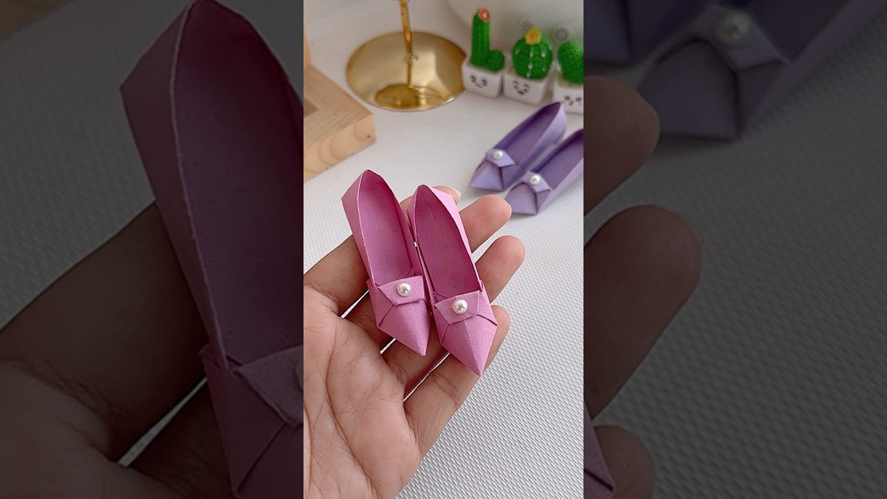 Miniature Origami shoe 👠 ✨#shorts #diy #art #muktaartandcraft #youtubeshortsvideosgame