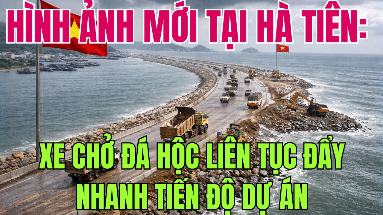 Hình Ảnh Mới Tại Hà Tiên: Xe Chở Đá Hộc Liên Tục Đẩy Nhanh Tiến Độ Dự Án