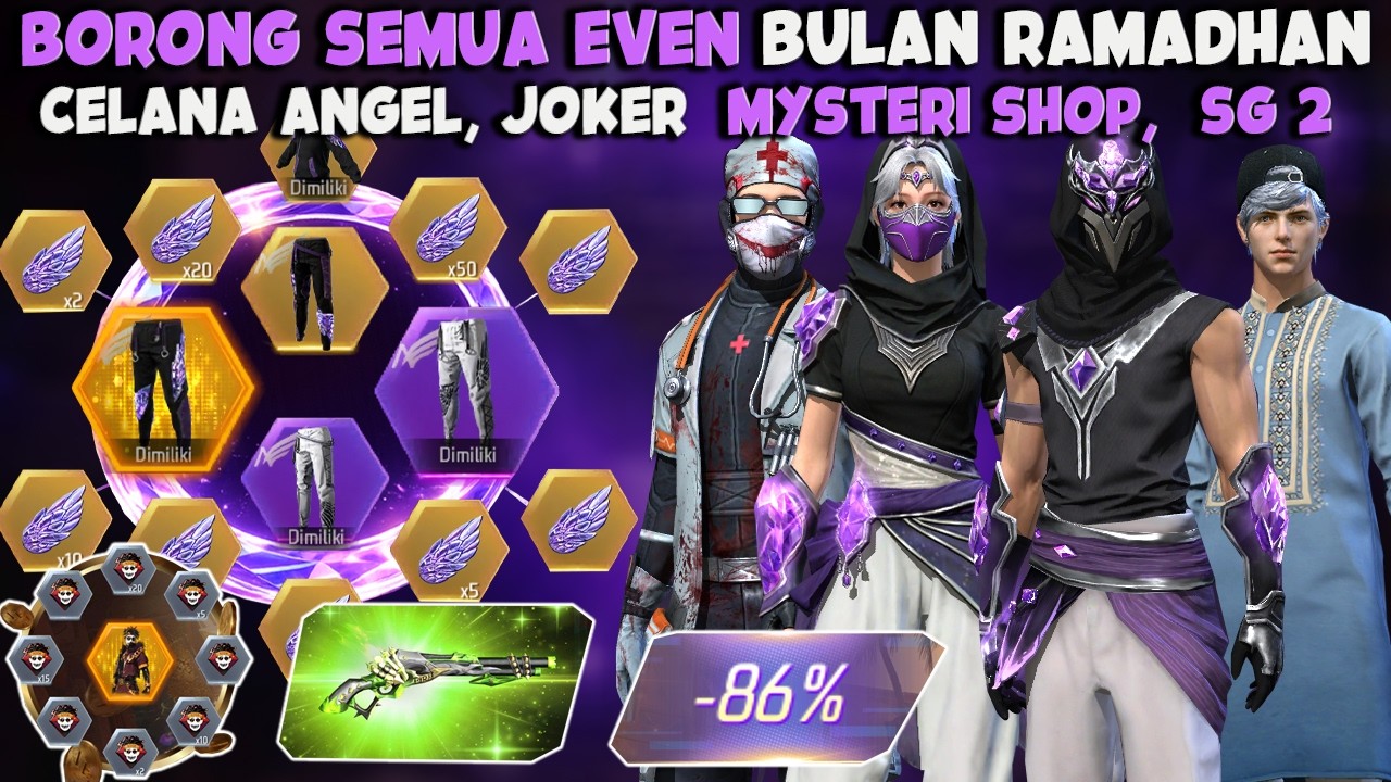 BORONG SEMUA EVENT !! MYSTERI SHOP, CELANA ANGEL, SG LUMUT, JOKER - FREE FIRE INDONESIA