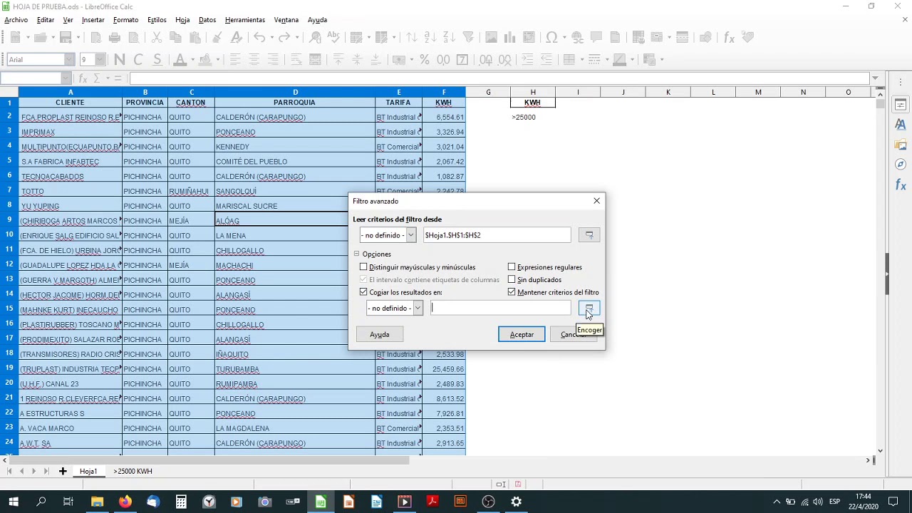 FILTRO AVANZADO LIBRE OFFICE CALC
