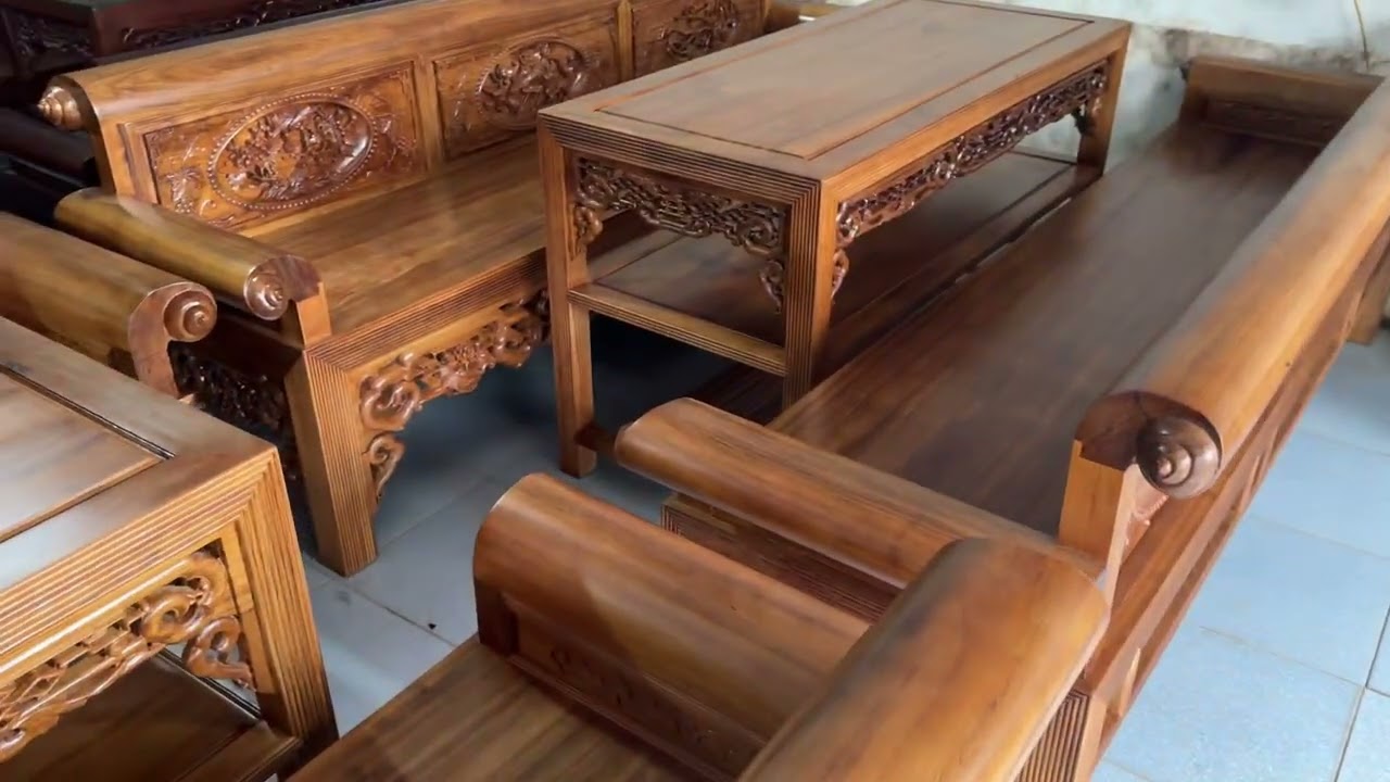 Bộ trường kỷ gỗ gụ Lào hàng đại 2m40 đẹp nhất 