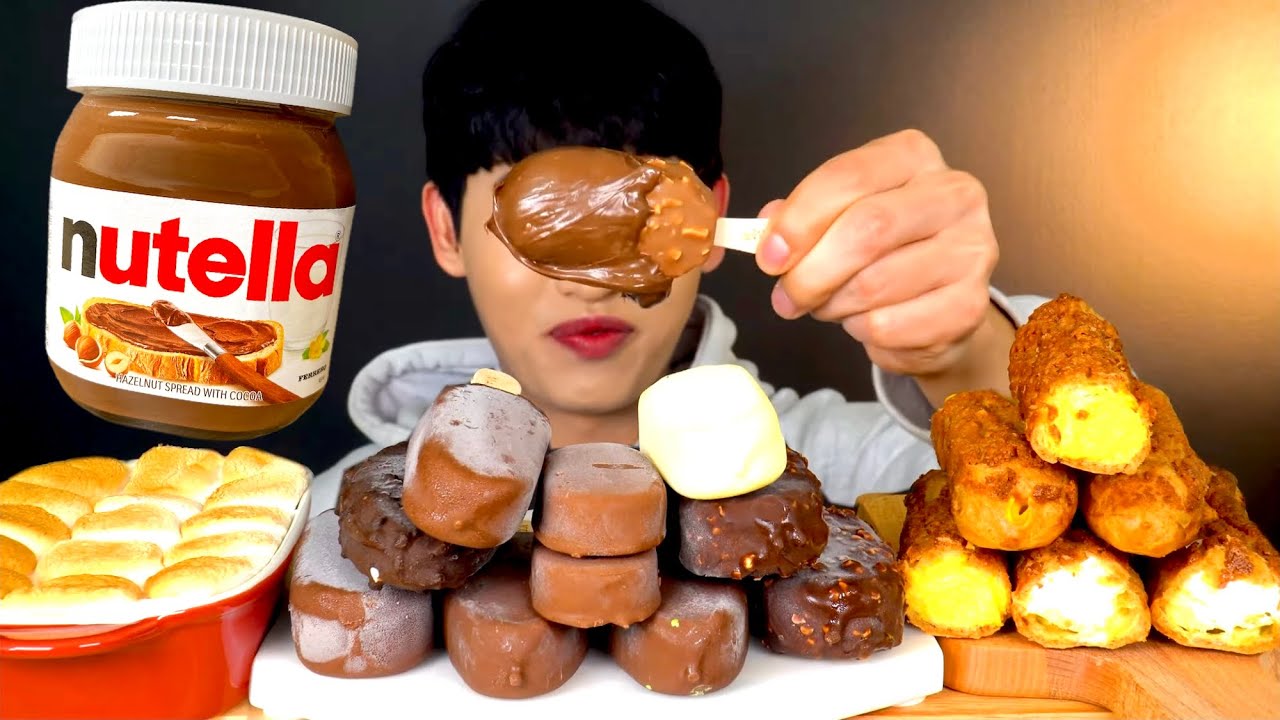 ASMR 오독오독 초콜릿 아이스크림🍦 크로칸슈 누텔라 찍먹방~!! Chocolate Ice Cream With Nutella Cream Cookie Chox MuKBang~!!