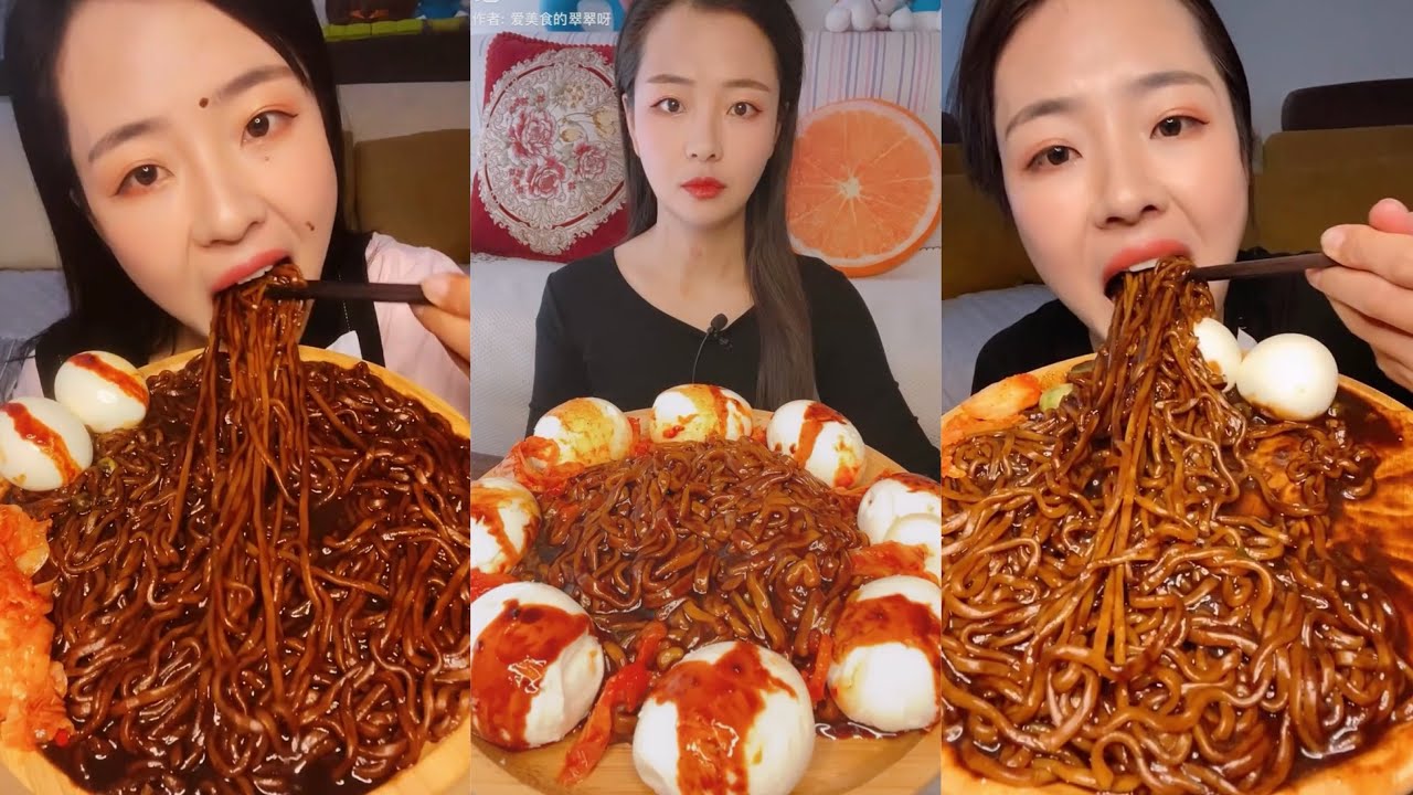 ASMR 먹방 EATING BLACK BEAN NOODLES and EGG chewy sounds Siyah Fasulyeli Erişte Yeme Mukbang