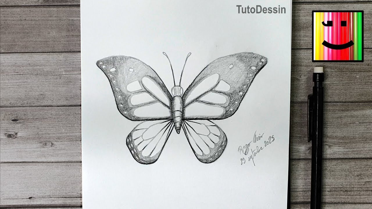 Comment dessiner un papillon au crayon de papier | Tutoriel pas à pas