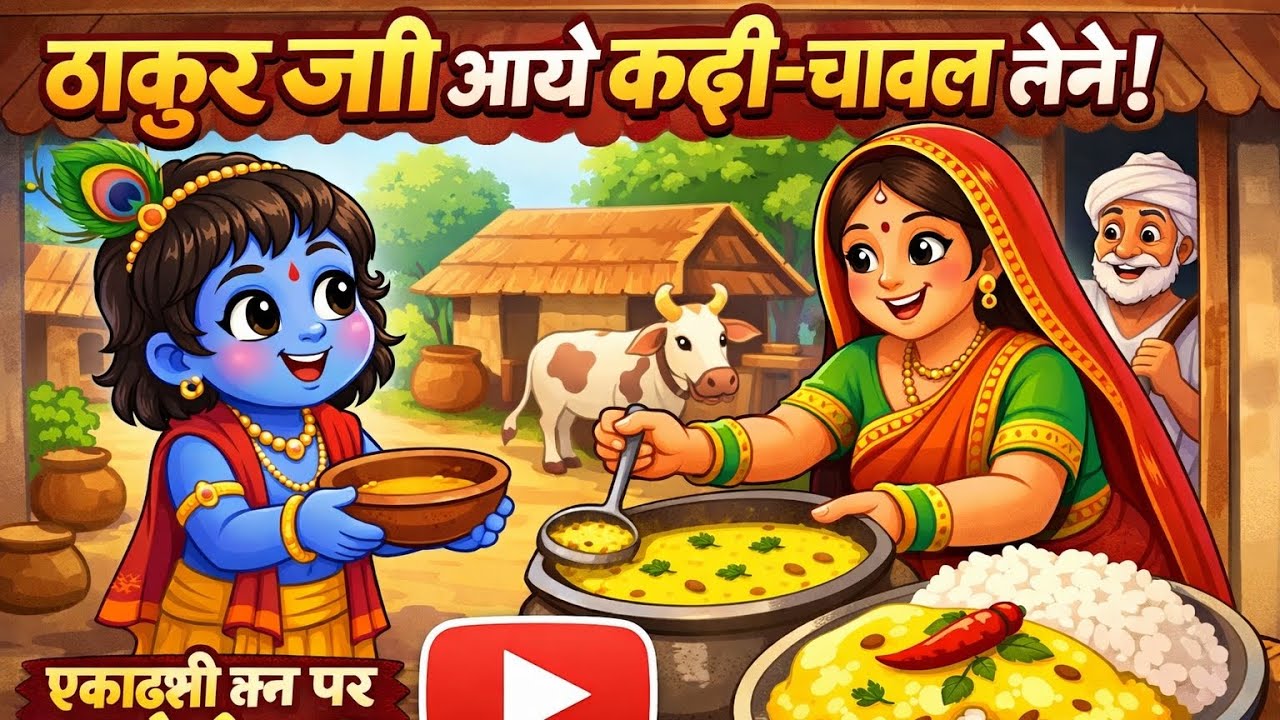 ठाकुर जी एकादशी व्रत के दिन भूखे भक के लिए ब्रजवासी मैया के घर कढी चांवल लेने गए