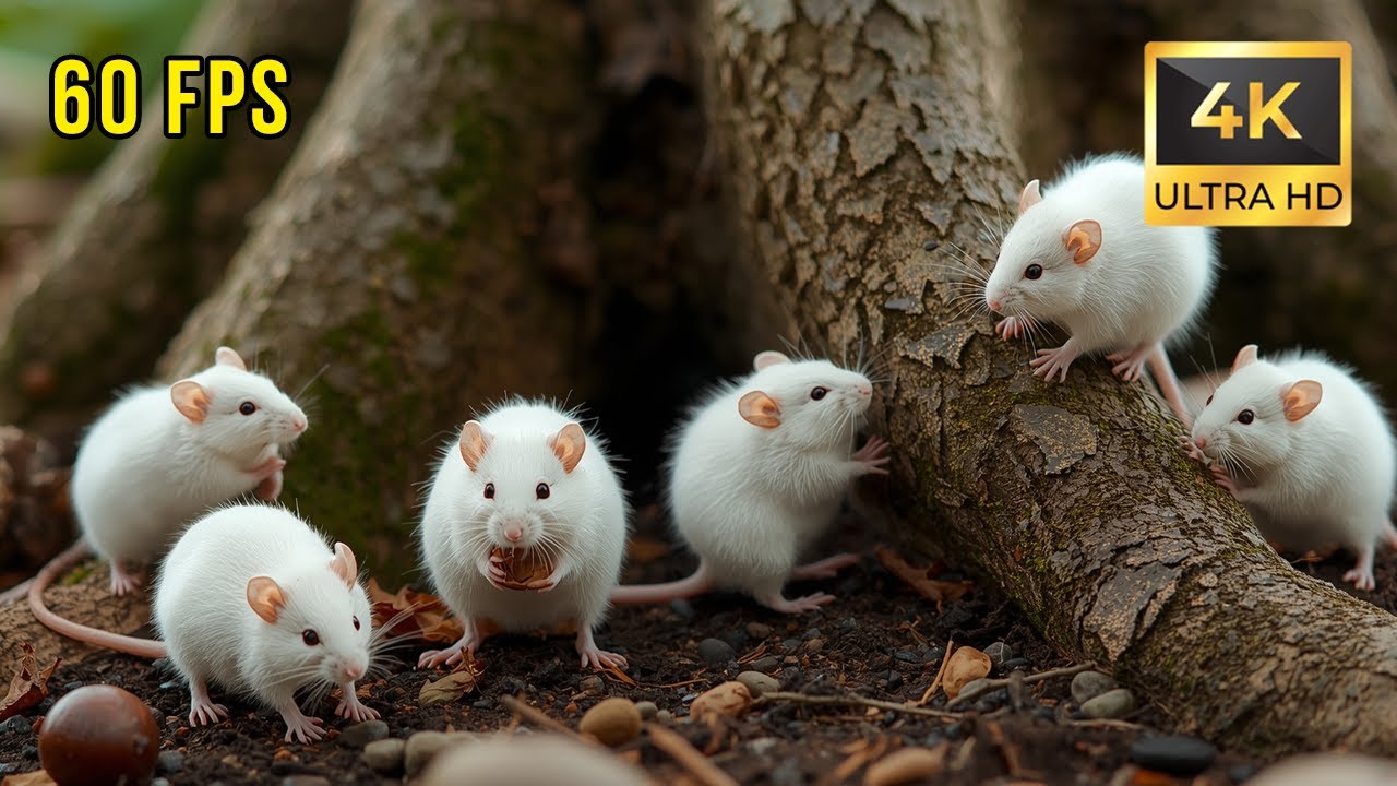 🐱🎥 Tiny White Mice Explore the Wild | Relaxing Nature TV for Cats