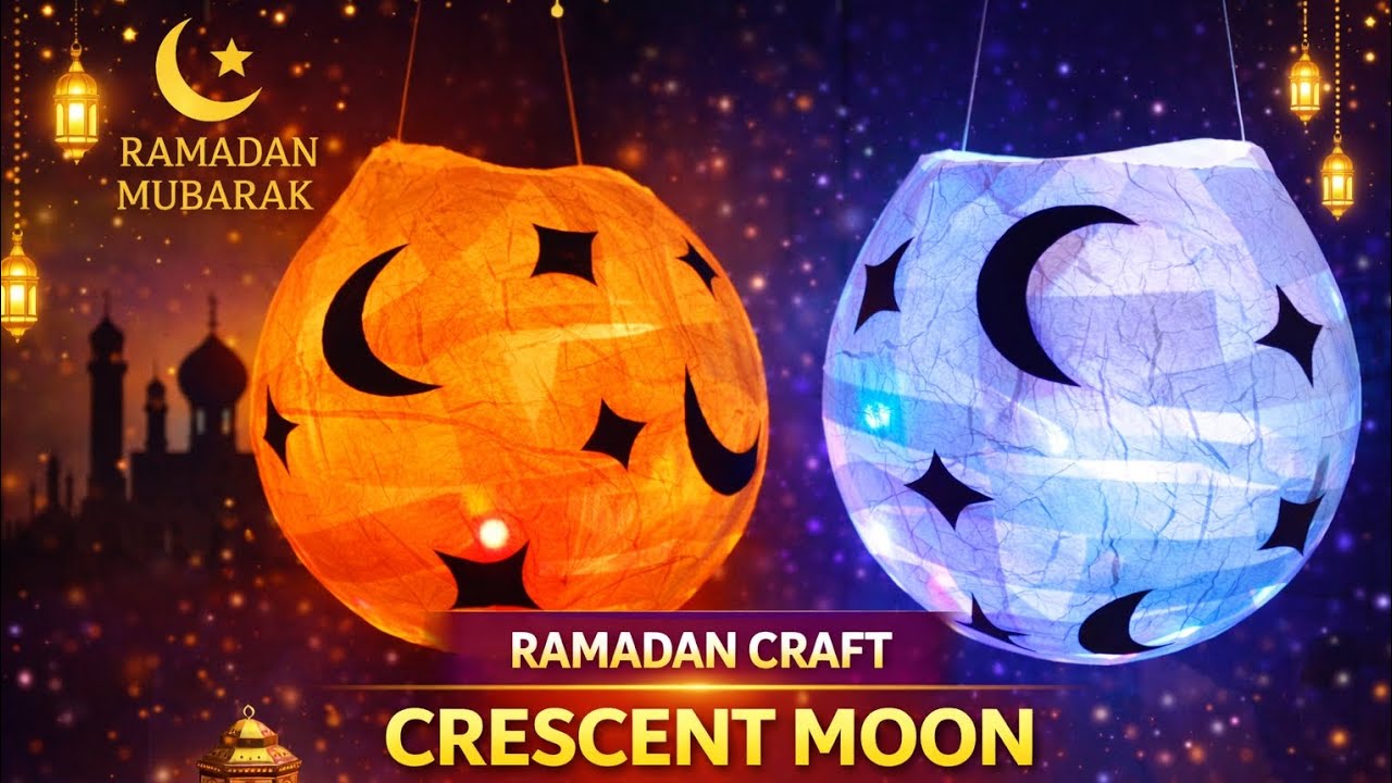 DIY Crescent Moon Lantern 🌙||Ramzan decor Easy Tissue Paper Craft| Festive Home Decor||#diy#yotube @