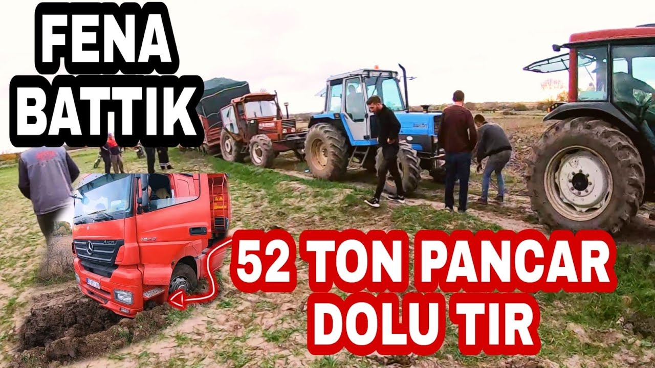 3 TRAKTÖR ÇAMURA SAPLANAN 52 TONLUK TIRI ÇEKTİK - Traktörün Lastiği Patladı