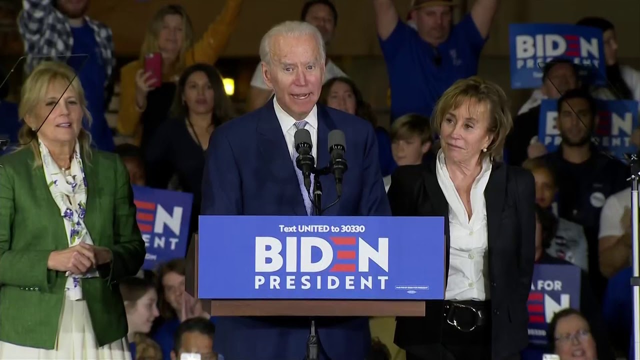 Former Vice President Joe Biden addresses a crowd on Super Tuesday