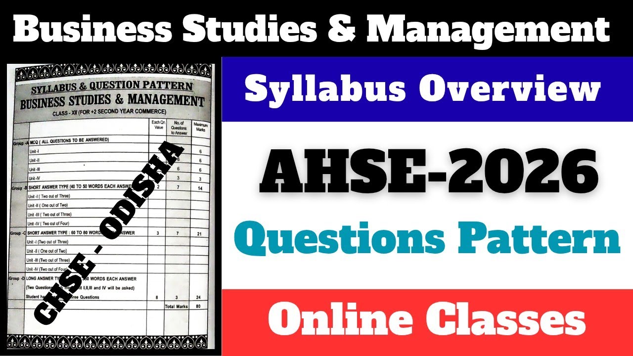 CHSE COMMERCE II BSM Syllabus Overview II AHSE 2026 Preparation II Exam Pattern II PYQ #chseodisha 