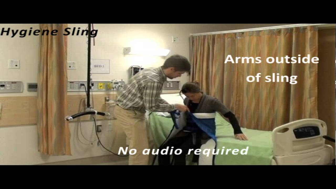 Transfer to commode with hygiene sling