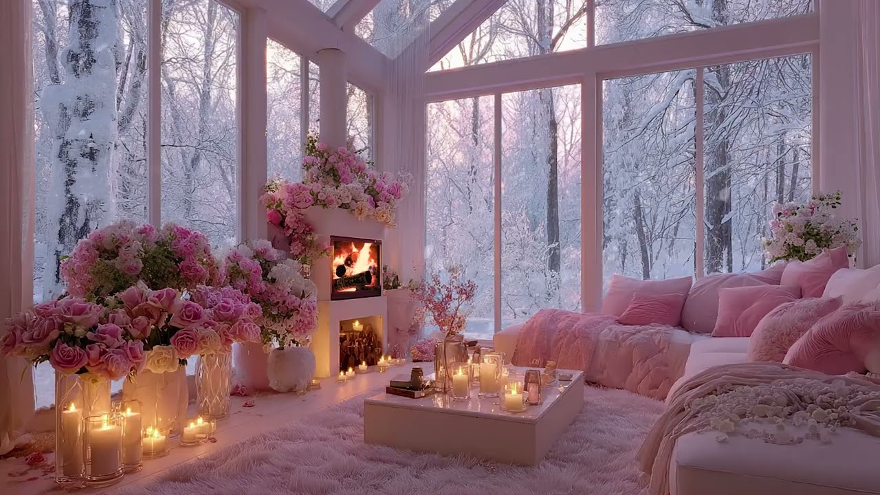 Winter Cabin Night Ambience ❄️ Fireplace Burning & Blizzard Wind Sounds for Insomnia Relief