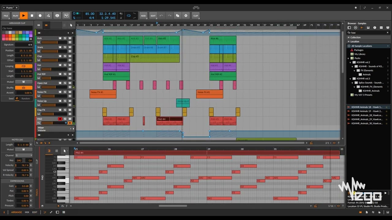 Lyrical Hip-Hop piano beat in Bitwig Studio