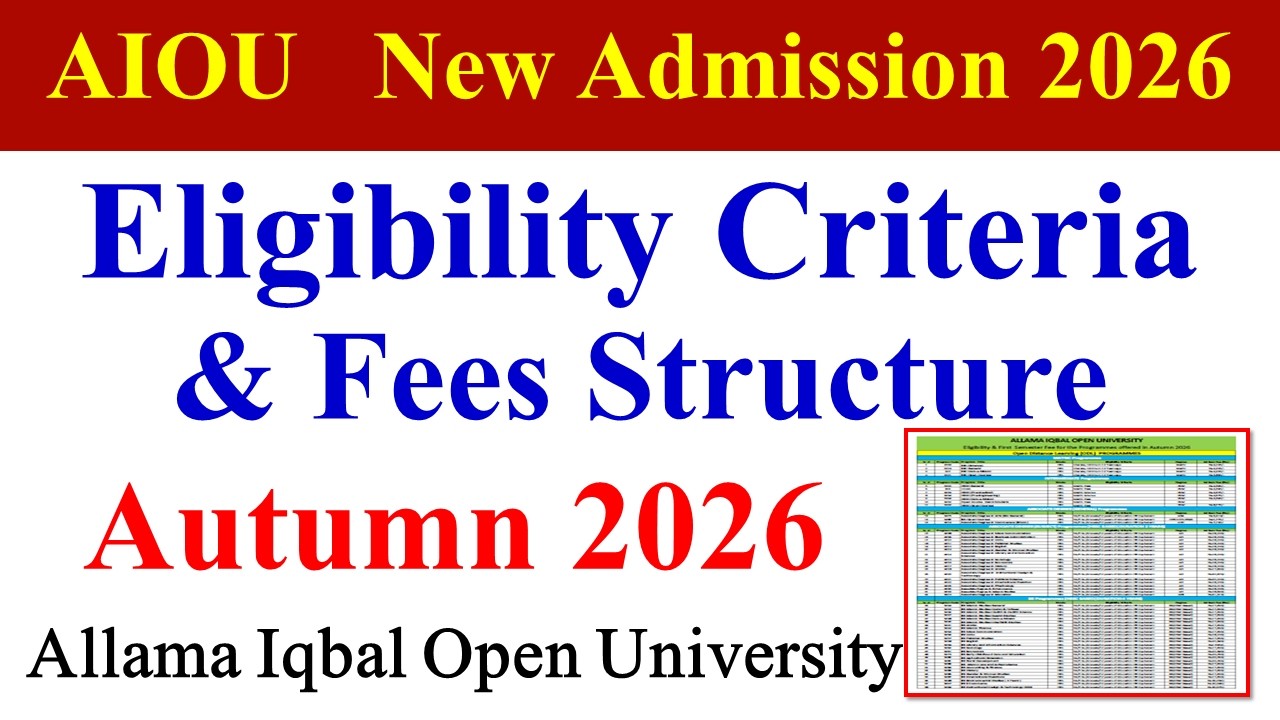 AIOU New Admission Autumn 2026 Fees Details | AIOU Eligibility Criteria Admission | AIOU Update