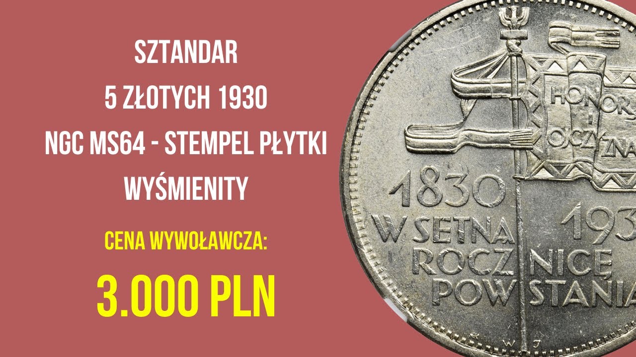 Sztandar, 5 złotych 1930 - NGC MS64 - stempel płytki - WYŚMIENITY