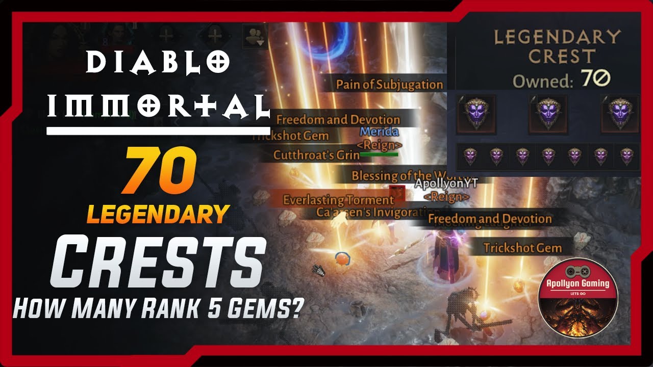 Running 70 Legendary Crests - How Many Rank 5 Gems I Can Get - Diablo Immortal