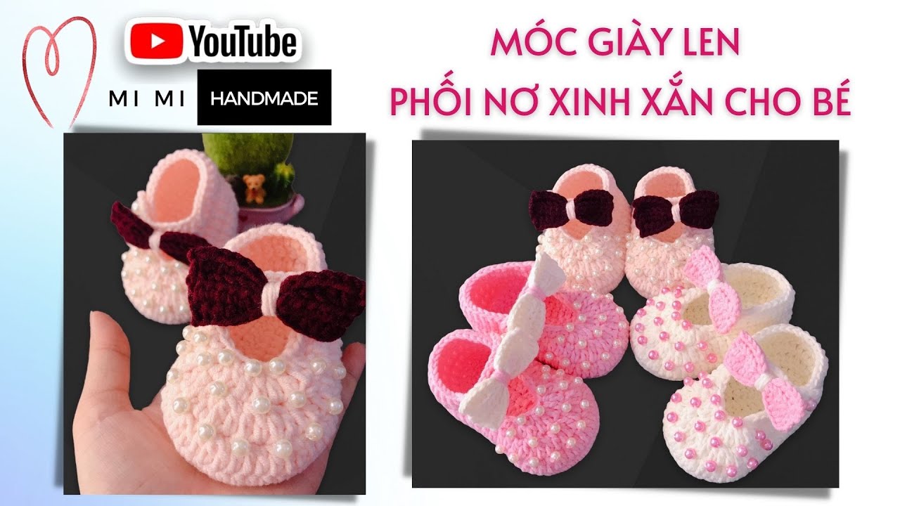 Móc Giày Len Phối Nơ Xinh Xắn 👟 | Crochet Bow Baby Shoes Tutorial for Beginners | Mimi Handmade