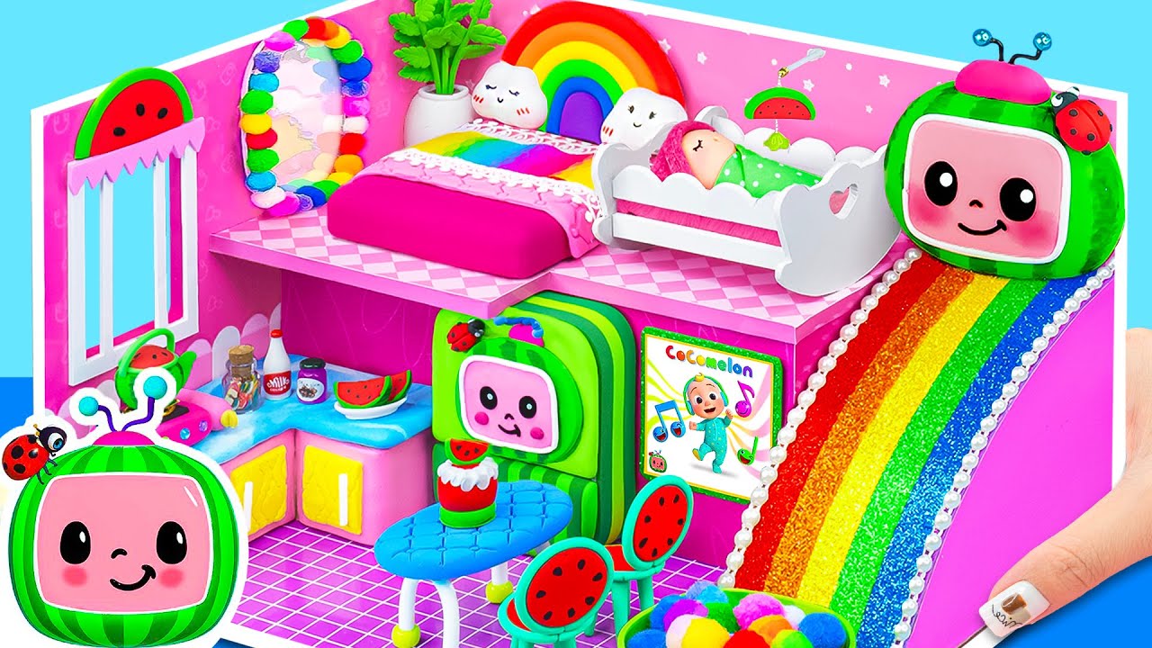 🌈 Build Rainbow Slide COCOMELON Pink House with Bedroom, Cute Doll Stroller ❤️ DIY Miniature House