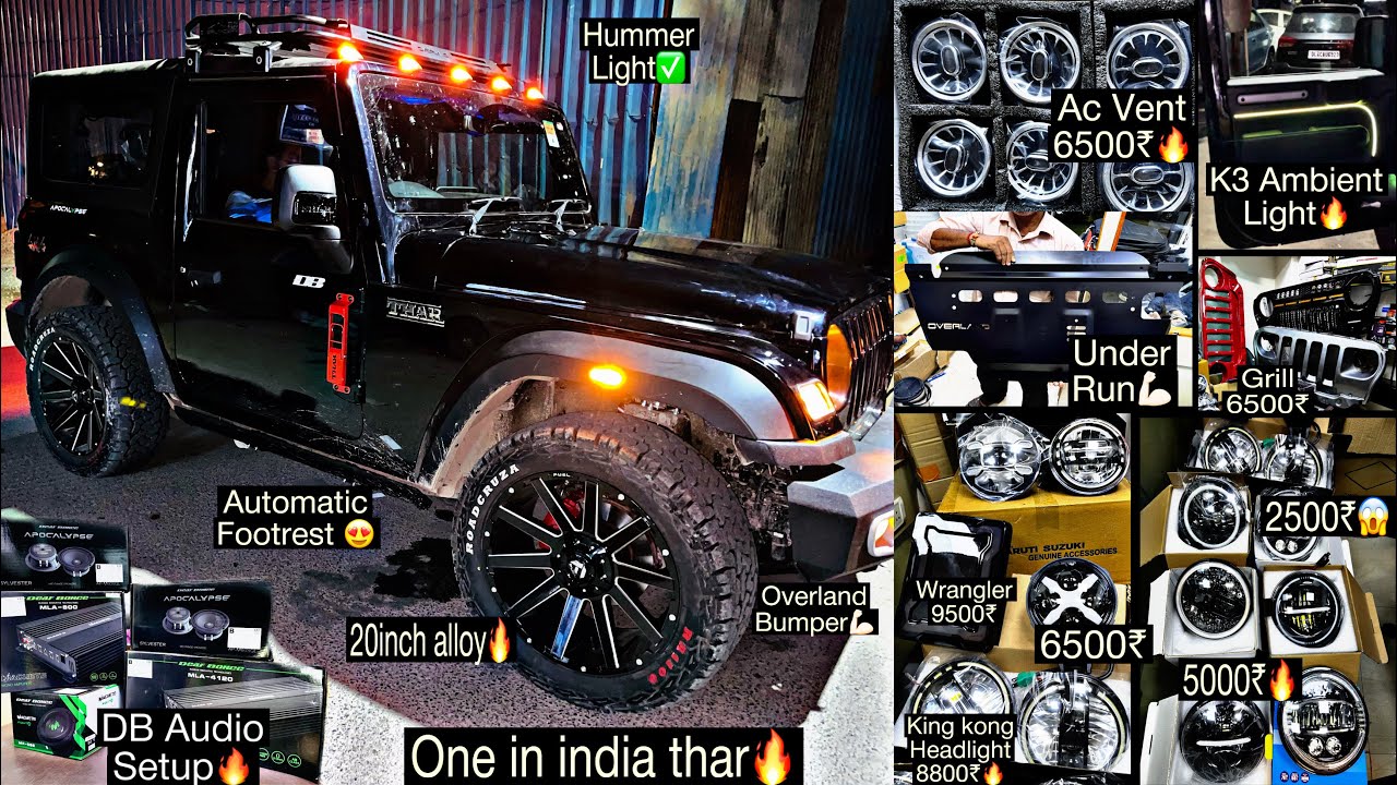 Thar 2022 modification 🤩 Thar modification with Price💰 automatic footrest, ac vent , DB Audio