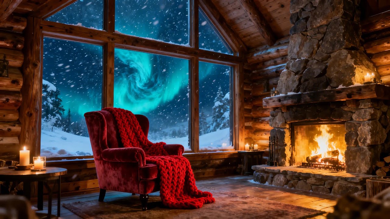 Сильная метель у хижины ❄️ Красный плед и мягкий зимний джаз для сна 🎷
