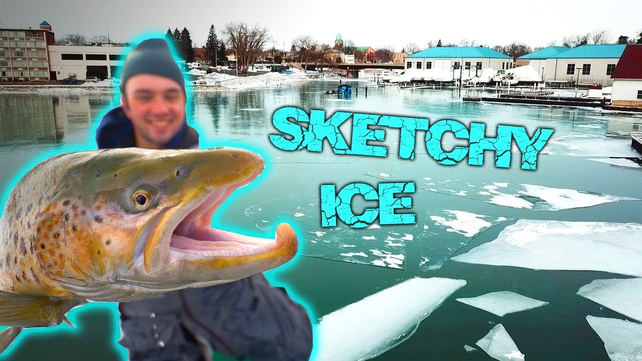 Super Sketch Ice Brown Trout Fishing With SUBSCRIBER!
