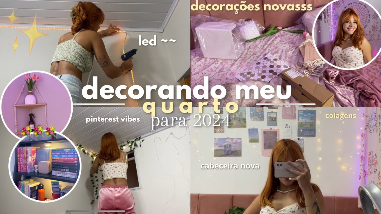 DECORANDO MEU QUARTO PARA 2024 ✨Led, cabeceira, colagens 🩷