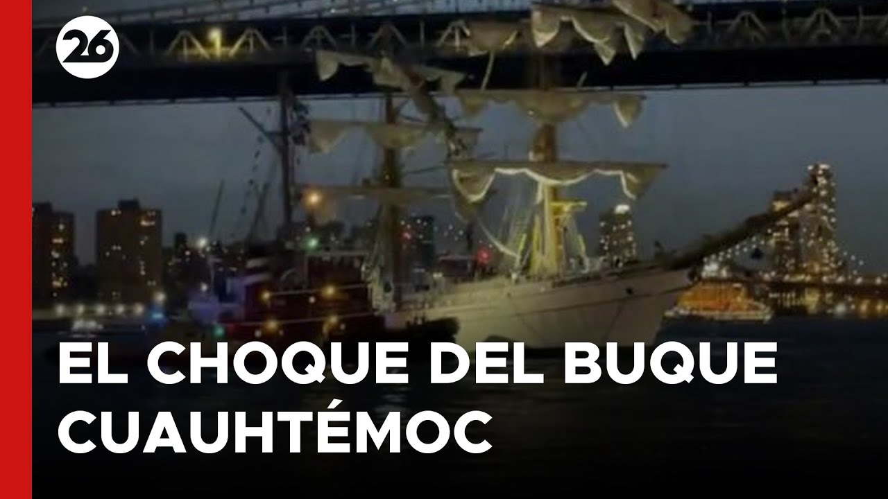🚨 EEUU | El MOMENTO EXACTO del choque del Buque Cuauhtémoc contra el PUENTE DE BROOKLYN