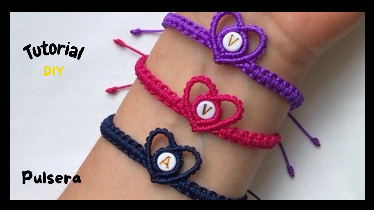 PULSERA TEJIDA EN HILO DISEÑO MACRAME FRIENDSHIP BRACELET ♥️ HEART BRACELET aprende y emprende