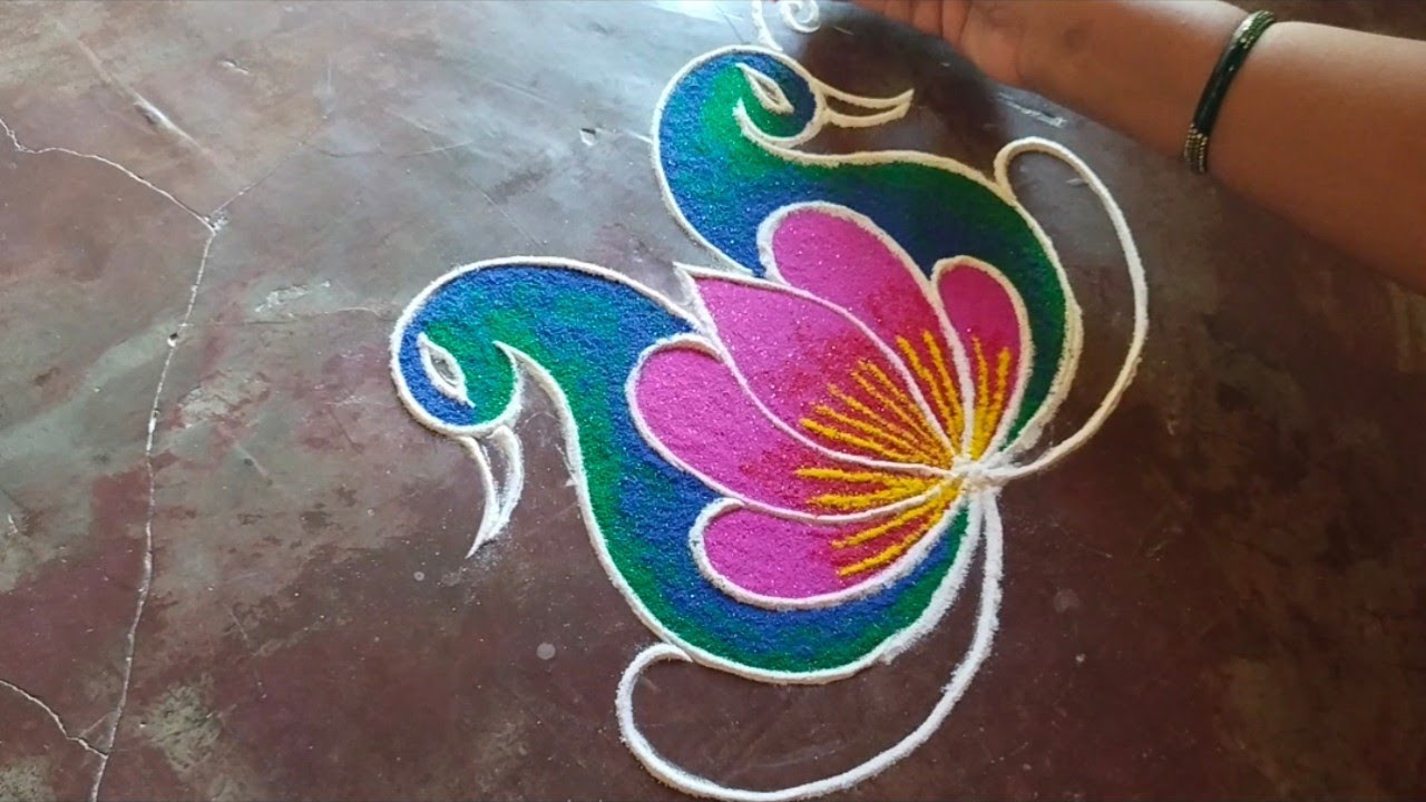 Peacock Rangoli Design 🌷 Deepavali Muggulu 🌷 Freehand Rangoli Design 🌷 Diwali Rangoli 🌷@saptrangi 🌷