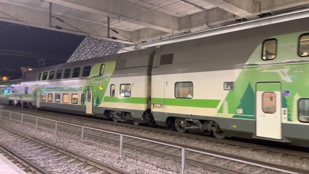 Night train leaving from Pasila Station, Helsinki, Finland 25.3.2022