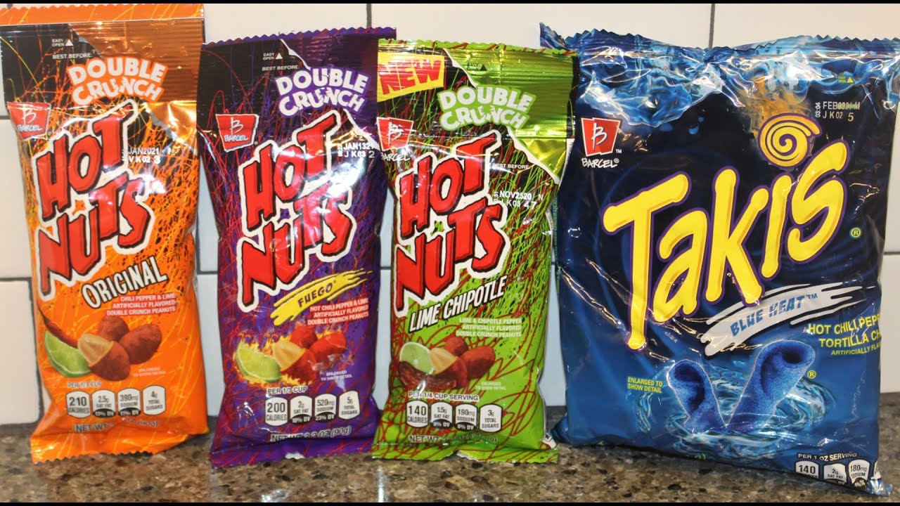 Barcel Double Crunch Hot Nuts Original, Fuego, Lime Chipotle and Takis Blue Heat Review