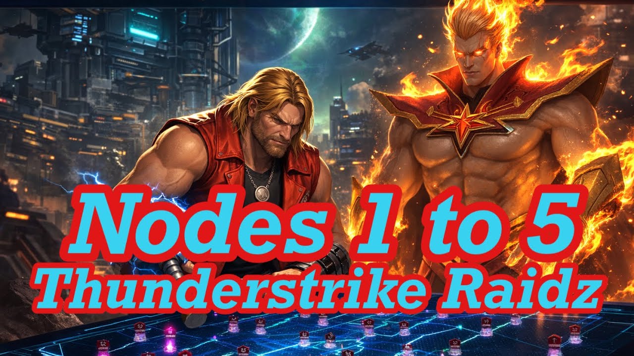 Thunderstrike Raids | Nodes 1-5 with Gameplay and Alternative Teams Used | Marvel Strike Force MSF