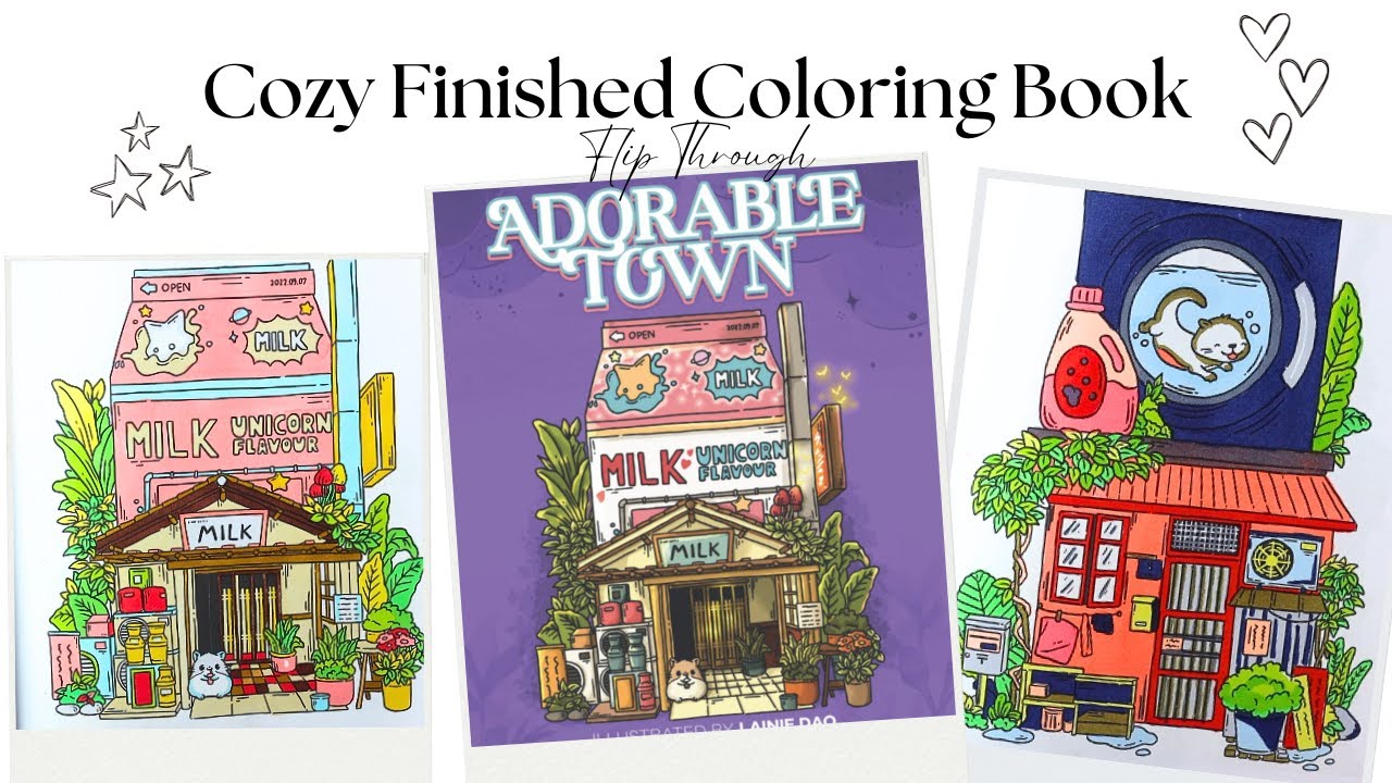 🎨 Cozy Finished Coloring Book Flip Through | Relaxing Art Adorable Town