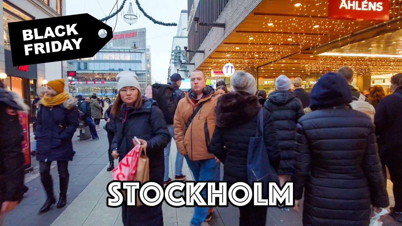 Sweden, Stockholm Shopping Streets - Black Friday Walking Tour 2022