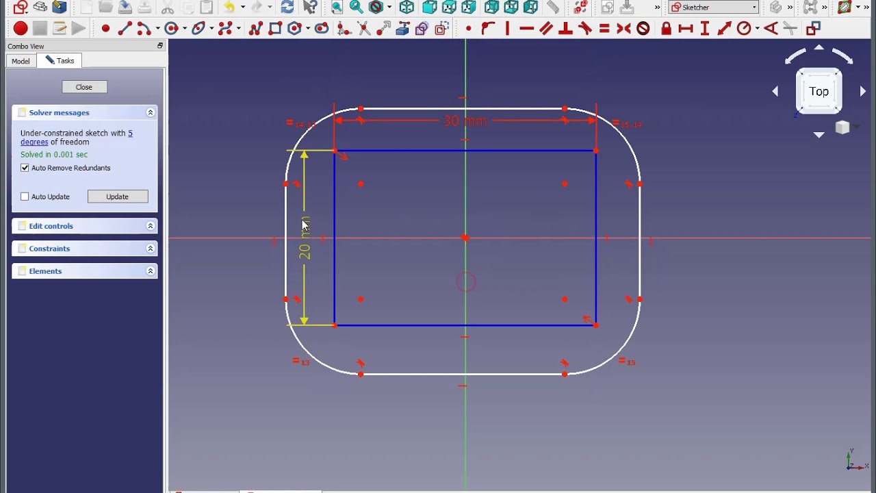FreeCAD ( 0.18) Tip Video : Using Fillets in Sketcher in a safe way